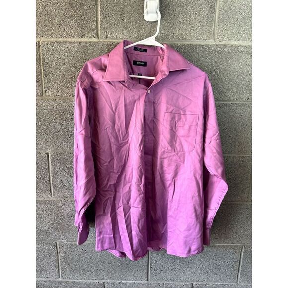 Izod Slim Fit Button Front Long Sleeve Cotton Shirt Pink Size Large - Picture 1 of 3